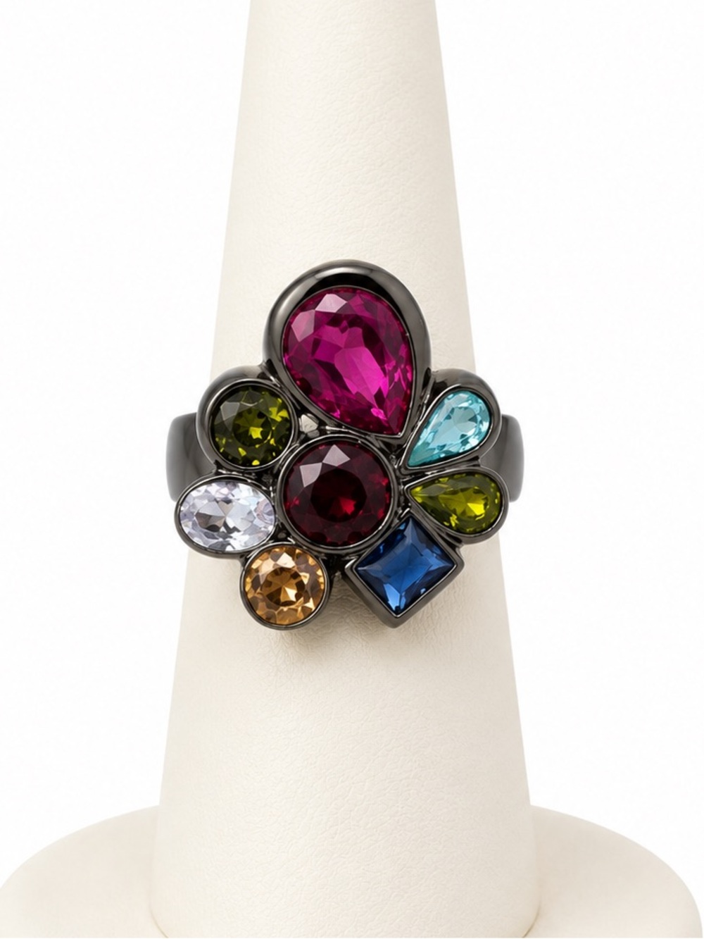 Multi colored rhinestone cluster ring size 8